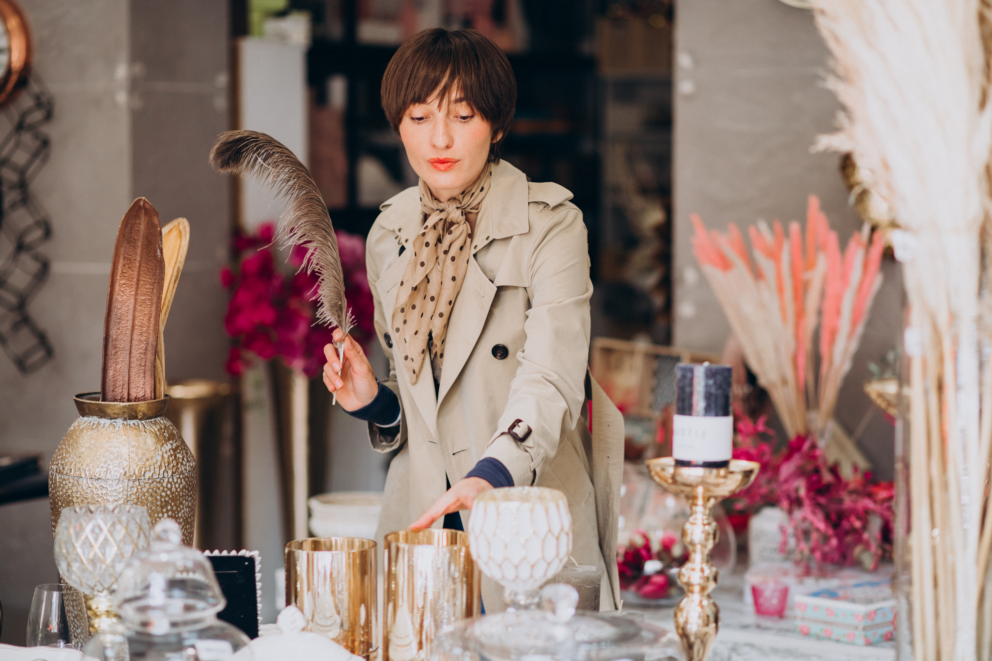 Woman buying stuff in a decoration store